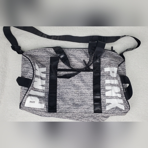 PINK weekender tote bag Double Straps Gray Duffle #7 - Picture 1 of 13